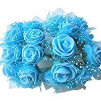 144 pcs boda flores artificiales Mini espuma ramo de pétalos de rosa decoración de boda Amesii azul